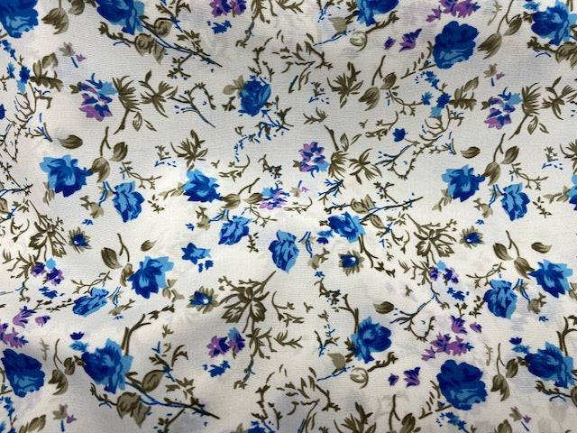 White Background Floral - Clearance Printed Crepe - Cheap Fabrics