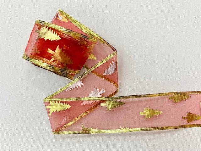 Christmas Wired Edge Organza Ribbon - Xmas Trees (2 MTR REEL) - Cheap Fabrics
