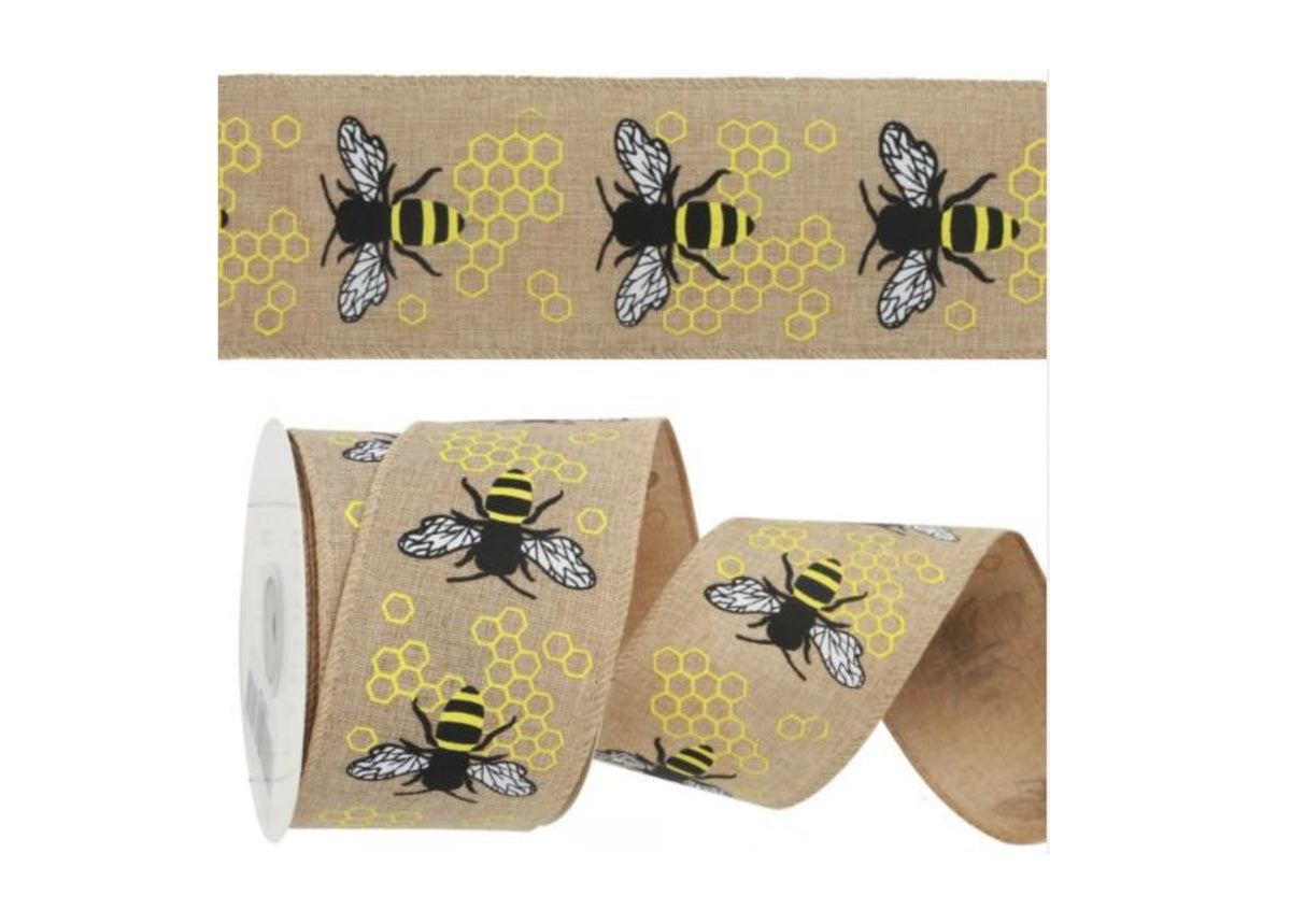 Wired Edge Hessian Bees - Easter / Spring Ribbon