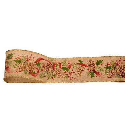 Wired Edge Christmas Pine Cone Ribbon