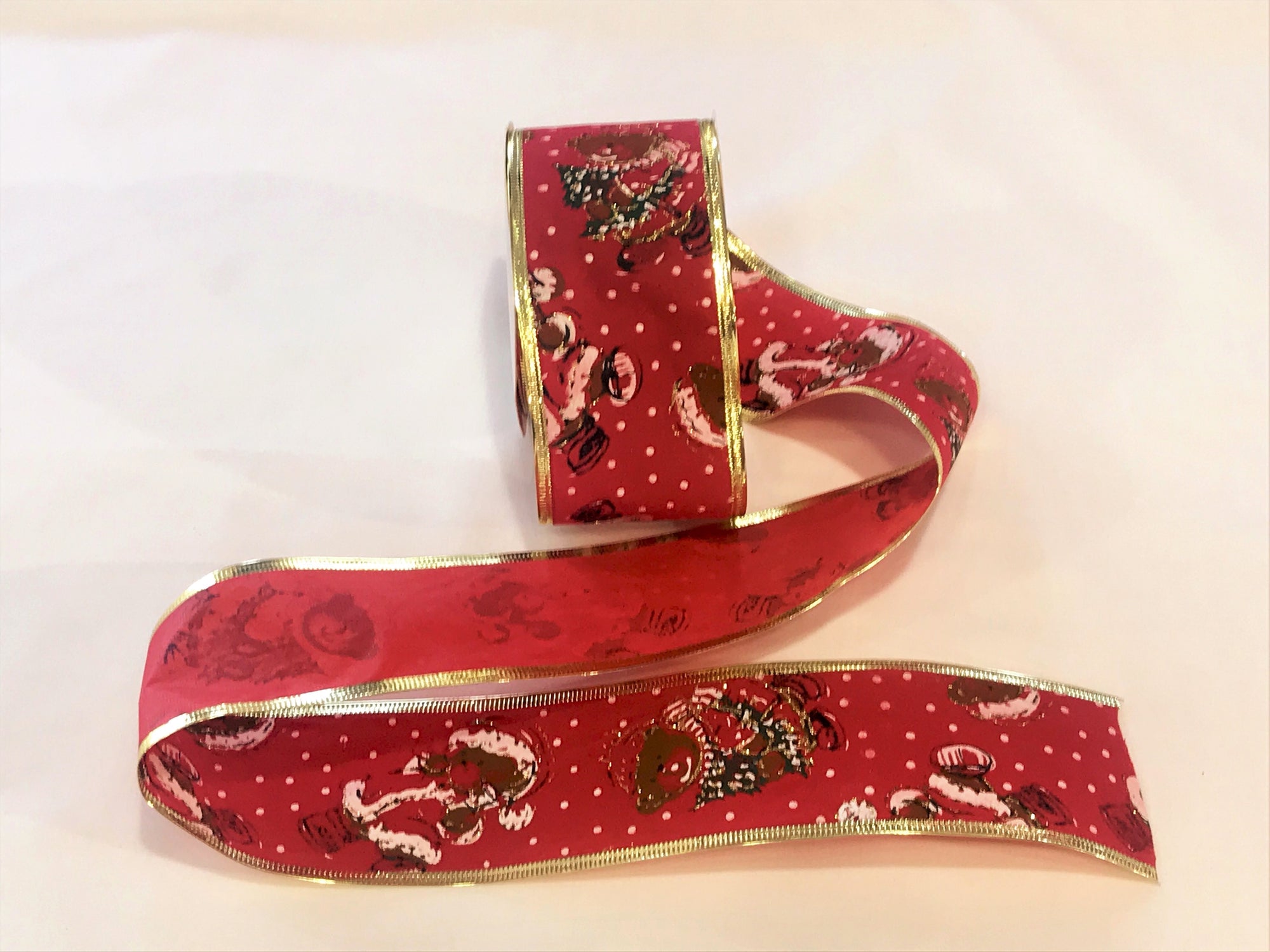 Christmas Wired Edge Ribbon - Red Teddy