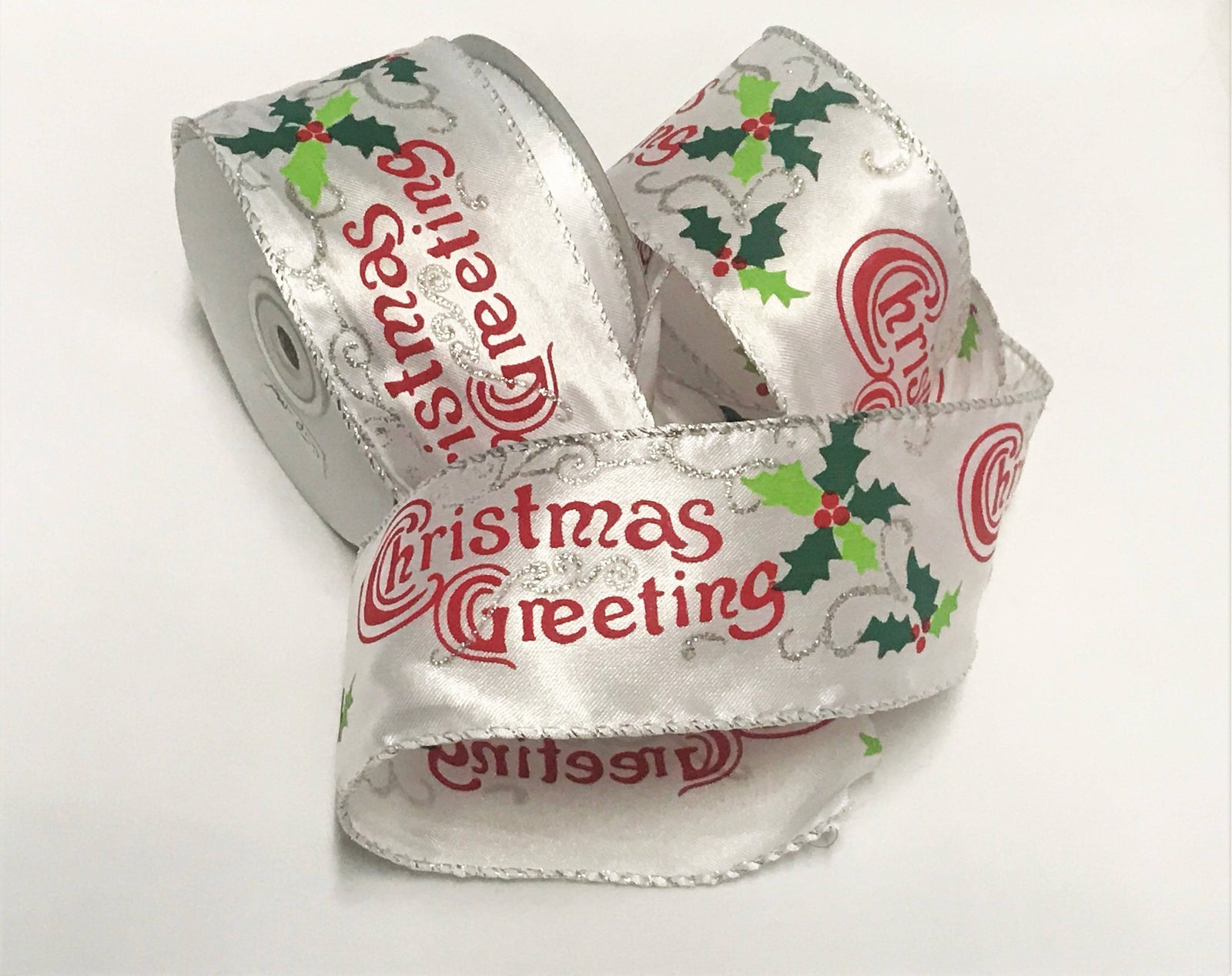 Wired Edge Christmas Greetings Ribbon
