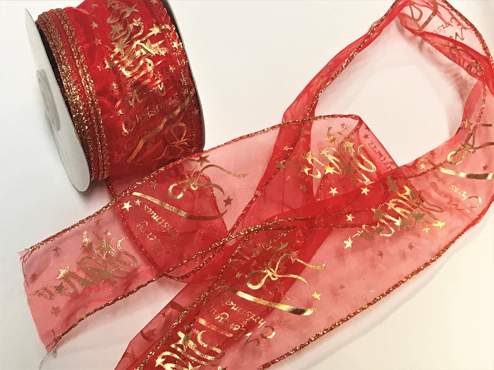 Wired Edge Merry Christmas Ribbon