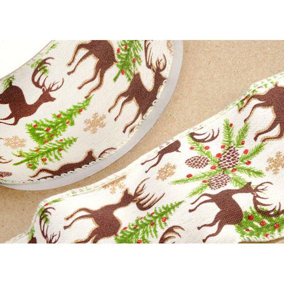 Ivory Stag Christmas Print Ribbon